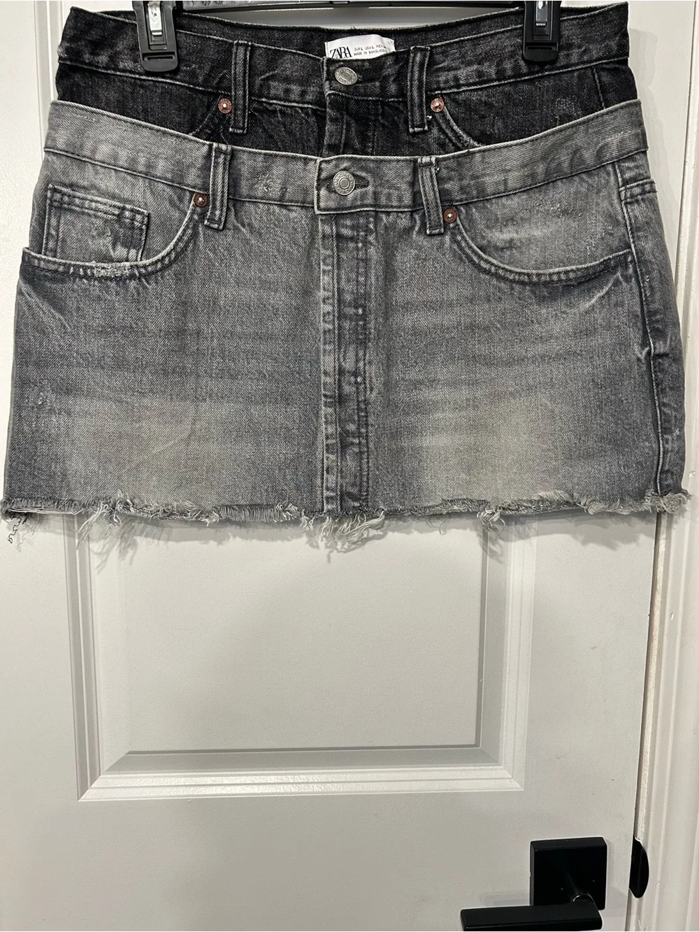 Zara Black and Grey Two-Tone Distressed Denim Mini Skirt